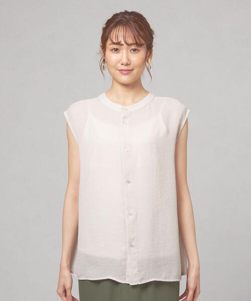 closet story（クローゼットストーリー）の「＜closet story（クローゼットストーリー）＞ジョーゼット バックボタン フレンチスリーブ ブラウス -手洗い可能-（シャツ/ブラウス・レディース・ライム/ダークグレー/ナチュラル・FREE）」の4枚目の写真