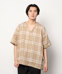 MANASTASH（マナスタッシュ）の「MANASTASH/マナスタッシュ　LINEN CHECK PULLOVER SS SHIRTS　リネンチェックプルオーバーショートスリーブシャツ（シャツ/ブラウス・メンズ）」