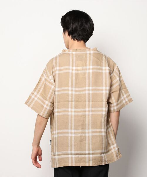 MANASTASH（マナスタッシュ）の「MANASTASH/マナスタッシュ　LINEN CHECK PULLOVER SS SHIRTS　リネンチェックプルオーバーショートスリーブシャツ（シャツ/ブラウス・メンズ・ネイビー/ベージュ・MEDIUM/LARGE）」の4枚目の写真