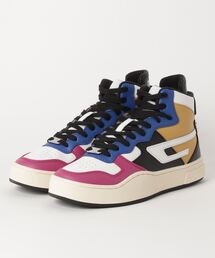 DIESEL | メンズ Dクオーターロゴ レザー ミドルカットスニーカー(スニーカー)