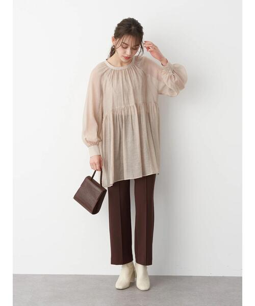 earth music&ecology（アースミュージックアンドエコロジー）の「センターシームフレアパンツ ＊（その他パンツ・レディース・ブラウン/イエロー/ライトパープル/ライトベージュ・S/M）」の16枚目の写真