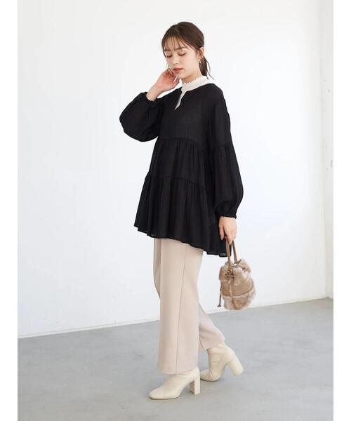 earth music&ecology（アースミュージックアンドエコロジー）の「センターシームフレアパンツ ＊（その他パンツ・レディース・ブラウン/イエロー/ライトパープル/ライトベージュ・S/M）」の21枚目の写真