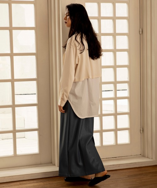 ReNorm（リノーム）の「レイヤードバンドカラーショートシャツ（シャツ/ブラウス・レディース・ブラウン/アイボリー・フリー）」の12枚目の写真