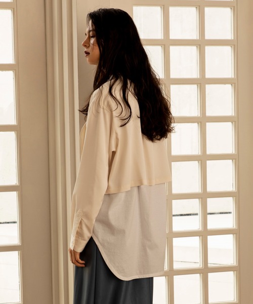 ReNorm（リノーム）の「レイヤードバンドカラーショートシャツ（シャツ/ブラウス・レディース・ブラウン/アイボリー・フリー）」の4枚目の写真