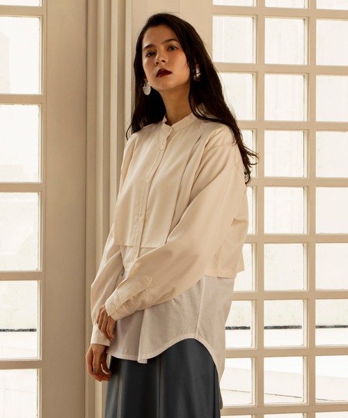 ReNorm（リノーム）の「レイヤードバンドカラーショートシャツ（シャツ/ブラウス・レディース・ブラウン/アイボリー・フリー）」の10枚目の写真