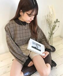ニットリブグレンチェックトップス