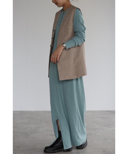 Bonjour Sagan(ボンジュールサガン)の「フロントスリットリブロングワンピ(ワンピース・レディース・ブルー/ブラウン・FREE)」の22枚目の写真