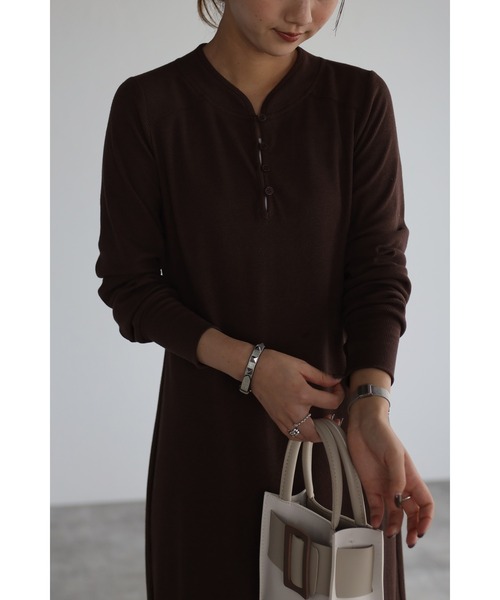 Bonjour Sagan(ボンジュールサガン)の「フロントスリットリブロングワンピ(ワンピース・レディース・ブルー/ブラウン・FREE)」の20枚目の写真