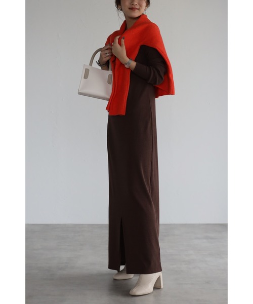 フロントスリットリブロングワンピ（ワンピース）｜Bonjour