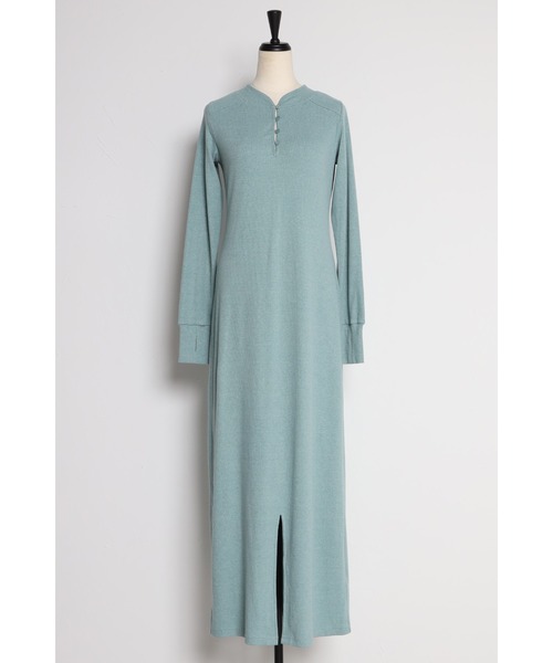 Bonjour Sagan(ボンジュールサガン)の「フロントスリットリブロングワンピ(ワンピース・レディース・ブルー/ブラウン・FREE)」の4枚目の写真