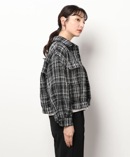 ツイード柄ボリュームスリーブショートジャケット（その他アウター
