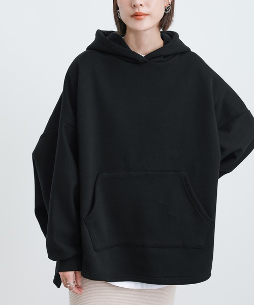 select MOCA(セレクトモカ)の「2021 AW 裏起毛ドルマンビッグシルエットパーカー(パーカー・レディース・ブラック/アイボリー・FREE)」の12枚目の写真