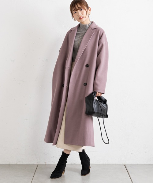 prose verse（プロズヴェール）の「サイドスリットロングコート（チェスターコート・レディース・ブラック/パープル/グレイッシュベージュ・MEDIUM）」の3枚目の写真