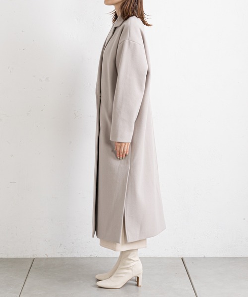 prose verse（プロズヴェール）の「サイドスリットロングコート（チェスターコート・レディース・ブラック/パープル/グレイッシュベージュ・MEDIUM）」の4枚目の写真