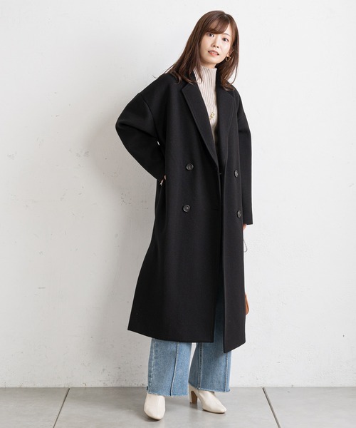 prose verse（プロズヴェール）の「サイドスリットロングコート（チェスターコート・レディース・ブラック/パープル/グレイッシュベージュ・MEDIUM）」の20枚目の写真