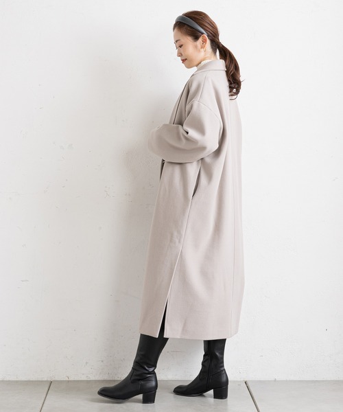 prose verse（プロズヴェール）の「サイドスリットロングコート（チェスターコート・レディース・ブラック/パープル/グレイッシュベージュ・MEDIUM）」の5枚目の写真