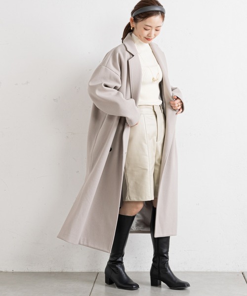 prose verse（プロズヴェール）の「サイドスリットロングコート（チェスターコート・レディース・ブラック/パープル/グレイッシュベージュ・MEDIUM）」の12枚目の写真