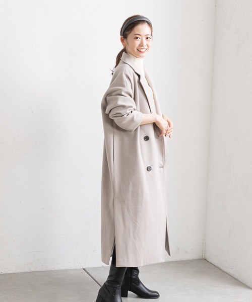 prose verse（プロズヴェール）の「サイドスリットロングコート（チェスターコート・レディース・ブラック/パープル/グレイッシュベージュ・MEDIUM）」の9枚目の写真