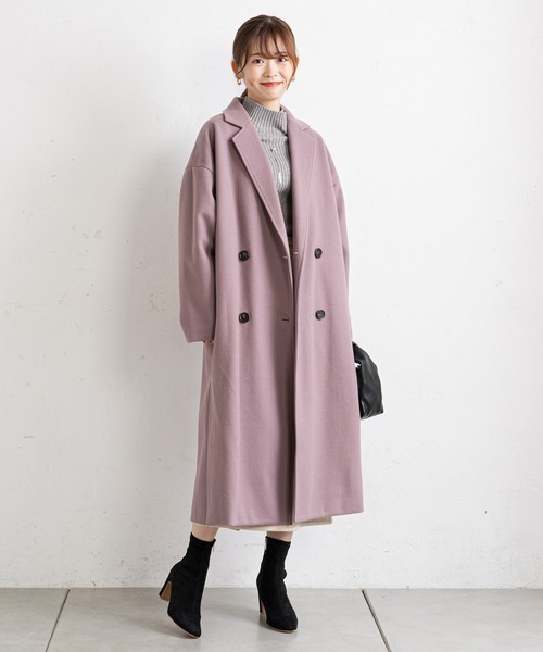 prose verse（プロズヴェール）の「サイドスリットロングコート（チェスターコート・レディース・ブラック/パープル/グレイッシュベージュ・MEDIUM）」の19枚目の写真