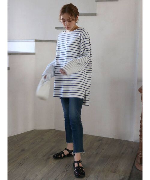 Ungrid（アングリッド）の「ボートネックボーダーロングスリーブTee（Tシャツ/カットソー・レディース・ピンク/ブルー・FREE）」の8枚目の写真
