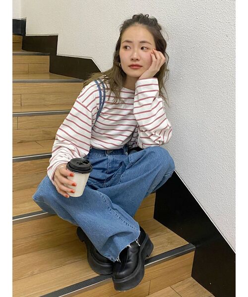 Ungrid（アングリッド）の「ボートネックボーダーロングスリーブTee（Tシャツ/カットソー・レディース・ピンク/ブルー・FREE）」の19枚目の写真