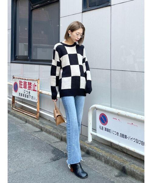 EMODA（エモダ）の「ワイドチェッカーニット（ニット/セーター・レディース・ブラック/ブラウン/ネイビー・FREE）」の10枚目の写真