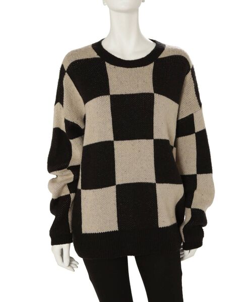 EMODA（エモダ）の「ワイドチェッカーニット（ニット/セーター・レディース・ブラック/ブラウン/ネイビー・FREE）」の19枚目の写真