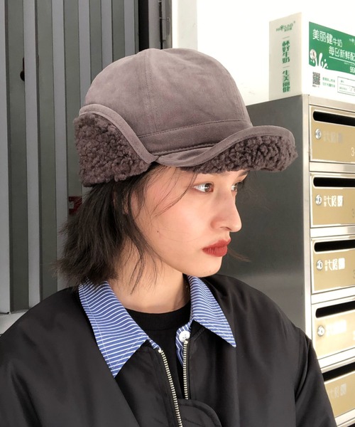 MANGROVE（マングローブ）の「裏ボアフライトキャップ（キャップ・レディース・ダークオレンジ/ブラック/グレー/ベージュ/ホワイト・FREE）」の3枚目の写真