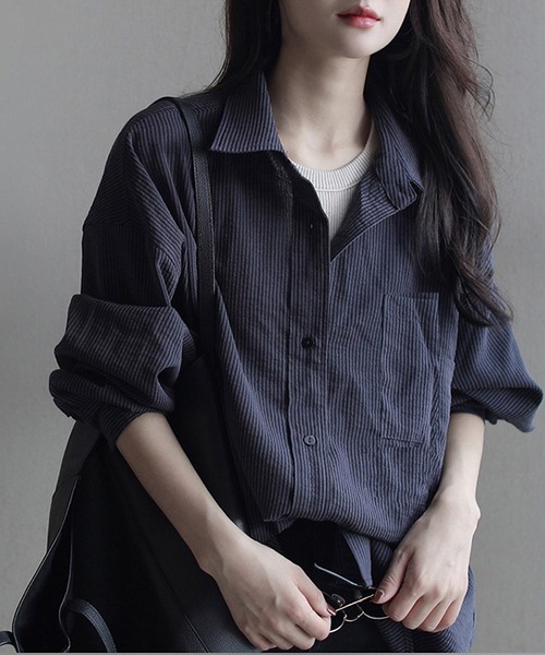 LOPASS(ロパス)の「コールテン ビッグシャツ(シャツ/ブラウス・レディース・ネイビー・LARGE/MEDIUM)」の1枚目の写真