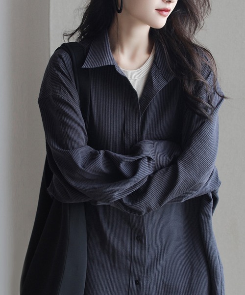 LOPASS(ロパス)の「コールテン ビッグシャツ(シャツ/ブラウス・レディース・ネイビー・LARGE/MEDIUM)」の6枚目の写真