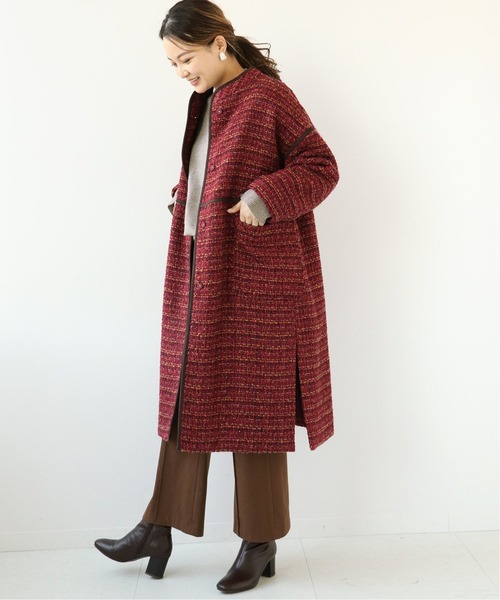 Simplicite(サンプリシテ)の「ツイードガウンコート◆(ノーカラーコート・レディース・ネイビー/グレー/レッド・FREE)」の5枚目の写真