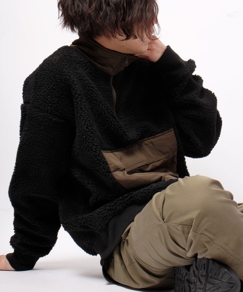 House of Blues（ハウスオブブルース）の「ボア配色切替ハーフZIPプルオーバー（スウェット・メンズ・ブラック/ネイビー/グレー・M/L）」の2枚目の写真