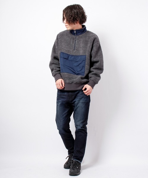 House of Blues（ハウスオブブルース）の「ボア配色切替ハーフZIPプルオーバー（スウェット・メンズ・ブラック/ネイビー/グレー・M/L）」の7枚目の写真