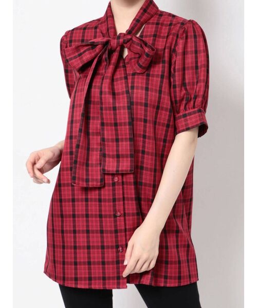 jouetie（ジュエティ）の「BIGリボンタイハーフスリーブブラウス（シャツ/ブラウス・レディース・ブラック/パープル/レッド/ブルー/グリーン/アイボリー・MEDIUM）」の14枚目の写真