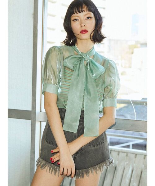 jouetie（ジュエティ）の「BIGリボンタイハーフスリーブブラウス（シャツ/ブラウス・レディース・ブラック/パープル/レッド/ブルー/グリーン/アイボリー・MEDIUM）」の16枚目の写真