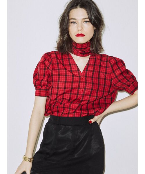 jouetie（ジュエティ）の「BIGリボンタイハーフスリーブブラウス（シャツ/ブラウス・レディース・ブラック/パープル/レッド/ブルー/グリーン/アイボリー・MEDIUM）」の13枚目の写真