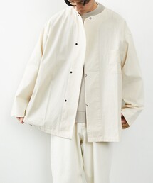 HINSON/ヒンソン ドットボタンシャツ/ノーカラー