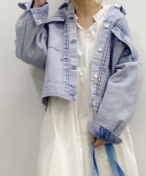 PUAL CE CIN(ピュアルセシン)の「春ケミカルデニムジャケット(デニムジャケット・レディース・チャコールグレー/ブルー/ライトベージュ・FREE)」の3枚目の写真