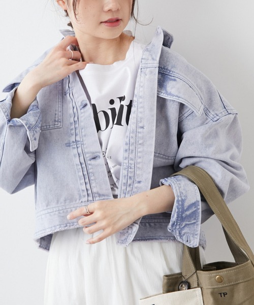 PUAL CE CIN(ピュアルセシン)の「春ケミカルデニムジャケット(デニムジャケット・レディース・チャコールグレー/ブルー/ライトベージュ・FREE)」の10枚目の写真