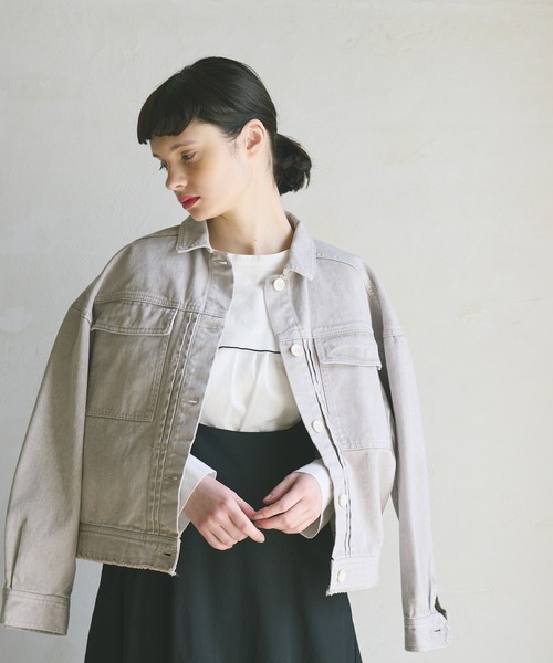 PUAL CE CIN(ピュアルセシン)の「春ケミカルデニムジャケット(デニムジャケット・レディース・チャコールグレー/ブルー/ライトベージュ・FREE)」の4枚目の写真