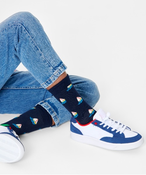 Happy Socks（ハッピーソックス）の「Happy Socks Sail Away クルーソックス 10221007（ソックス/靴下・レディース・ホワイト/ネイビー・M/L）」の3枚目の写真