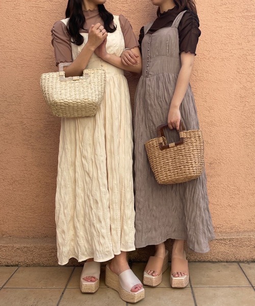 one after another NICE CLAUP(ワンアフターアナザーナイスクラップ)の「タンク型ワッシャーワンピース(ジャンパースカート・レディース・アイボリー/モカ/パープル・FREE)」の17枚目の写真