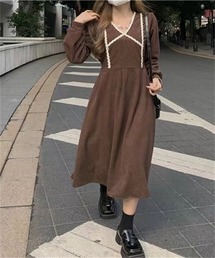 大人上品な配色レースワンピース
