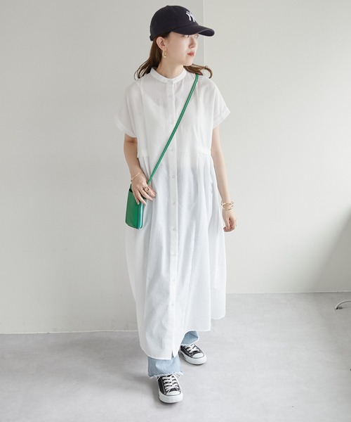 DISCOAT(ディスコート)の「【WEB限定】ウエストタック半袖ワンピース(シャツワンピース・レディース・ホワイト/ブラック/ピンク/ブルー・FREE)」の21枚目の写真