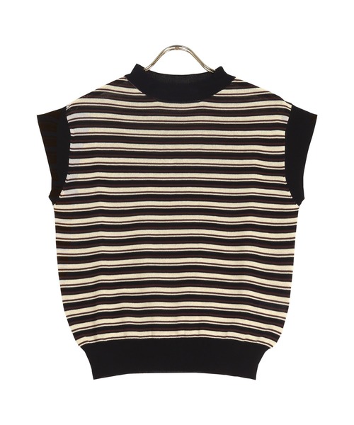 KOBE LETTUCE（コウベレタス）の「マルチボーダーリブニット[C6136]（ニット/セーター・レディース・ベージュ系その他/ブラック×グリーン/ブラック系その他・FREE）」の4枚目の写真