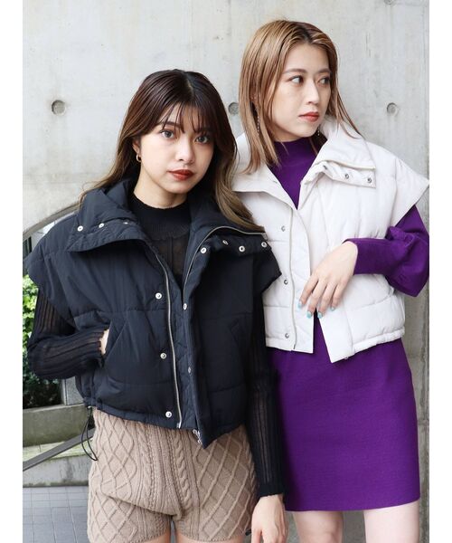 MURUA(ムルーア)の「スリーブレスパフィジャケット(ダウンベスト・レディース・ブラック/アイボリー・FREE)」の5枚目の写真