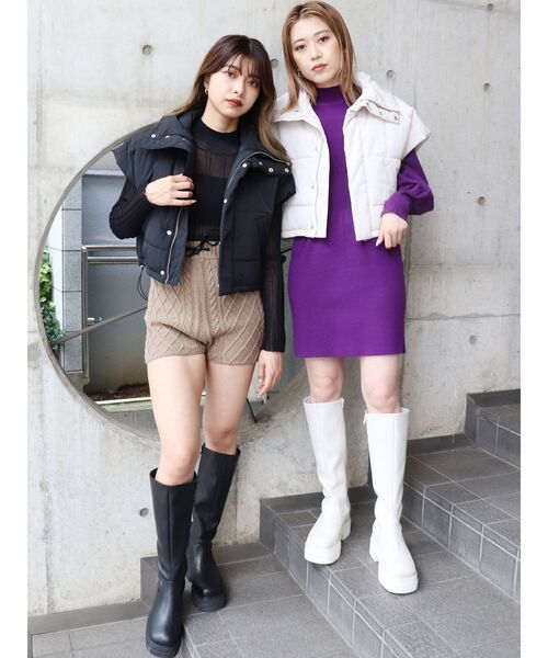 MURUA(ムルーア)の「スリーブレスパフィジャケット(ダウンベスト・レディース・ブラック/アイボリー・FREE)」の14枚目の写真