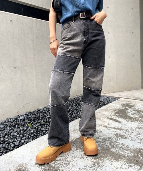 WHO'S WHO gallery(フーズフーギャラリー)の「リメイクライクデニム(デニムパンツ・レディース・ブラック/サックスブルー/ネイビー・FREE)」の21枚目の写真