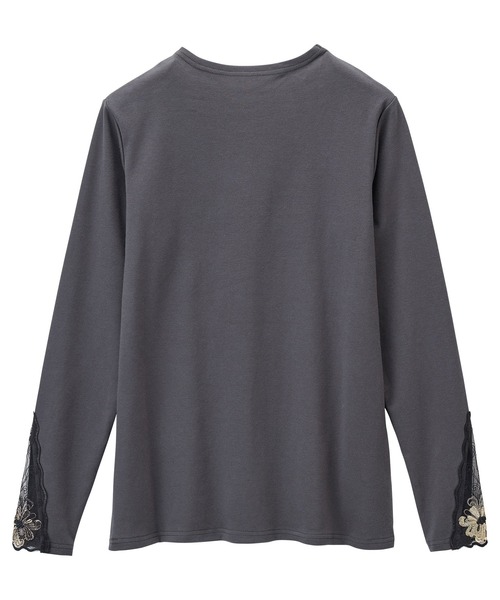 RANAN(ラナン)の「綿100%吸湿発熱レース使いインナー(Tシャツ/カットソー・レディース・チャコール/ブラック・L/LL/M)」の5枚目の写真