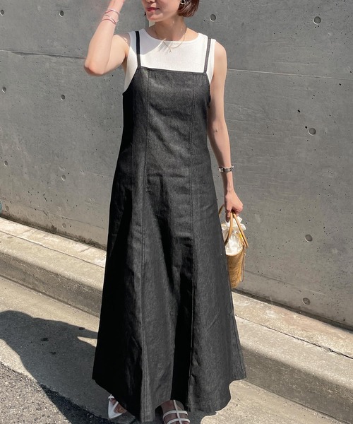 KOBE LETTUCE（コウベレタス）の「デニムキャミワンピース（ワンピース・レディース・ブラック/インディゴブルー・FREE）」の3枚目の写真